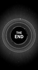 Concentric circles form a sophisticated graphic presentation of the word "the end" in a dark, elegant style.