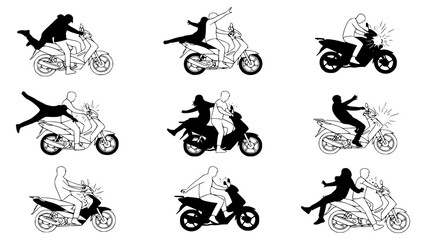 Naklejka premium Dynamic silhouettes of people riding scooters in various poses