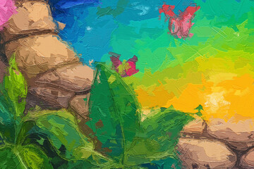 Various oil paintings, flowers, butterflies, streams, landscapes, tulips, chrysanthemums, birds, forests