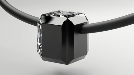 A Contemporary Diamond Cube Pendant on a Sleek Black Cord Exuding Modern Elegance