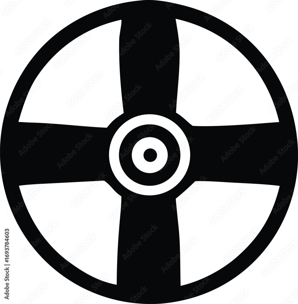 Poster abstract black and white circular symbol with cross and concentric rings abstract graphic design ele