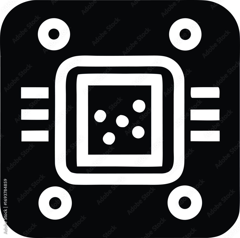 Poster modern abstract icon representing a central processor unit with connected circuits and data points a