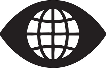 Eye with world globe silhouette, global vision icon, international perspective vector, minimal design