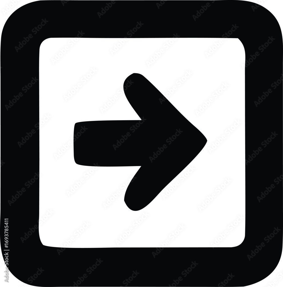 Aufkleber bold black arrow icon inside rounded square button simple graphic symbol for navigation and directio