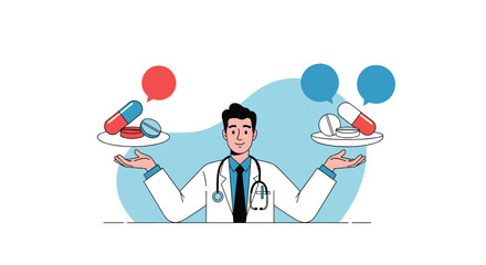 A doctor weighing the pros and cons of different medications and treatment options