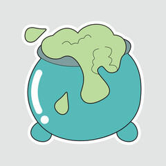 Bubbling Cauldron Halloween Vector Sticker. A charming vector illustration of a bubbling witch's cauldron, perfect for adding a magical and spooky touch to Halloween designs