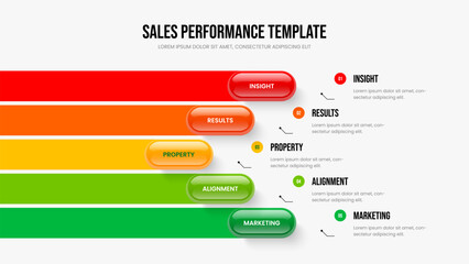 Market Plan Five Option Diagram Slideshow Template. Sales Launch Frame Design Vector Illustration. Creative Overview 5 Element Infographic Slide Layout.
