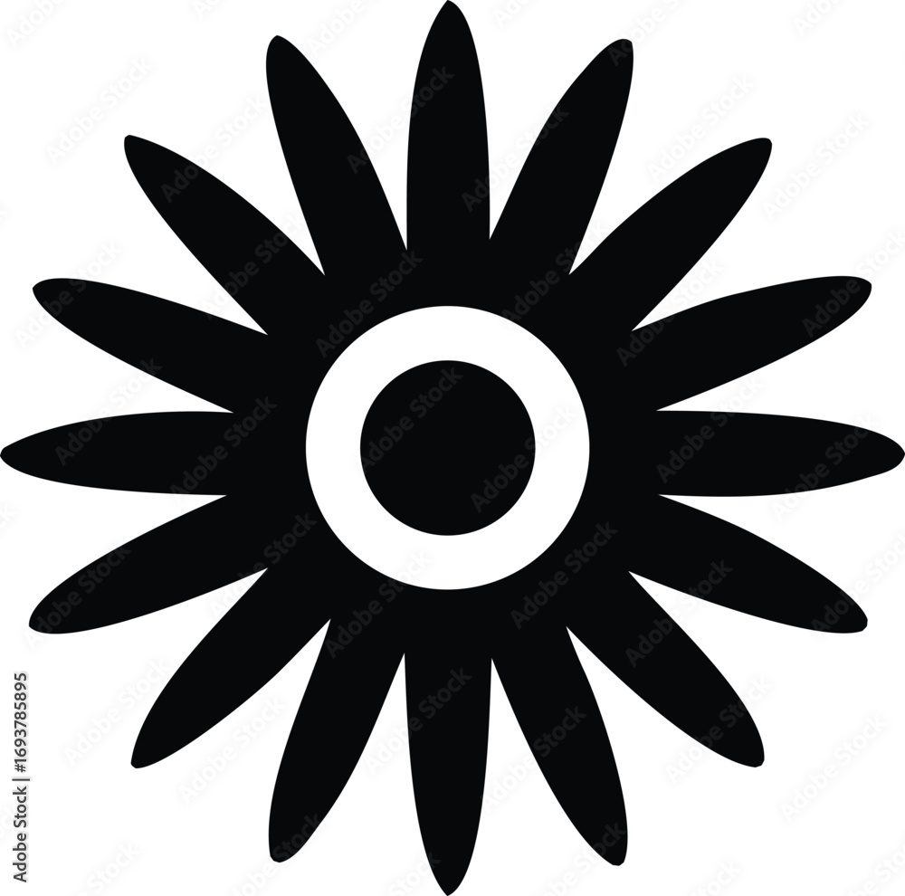 Poster simple black flower icon with concentric circles for a clean and modern botanical design element