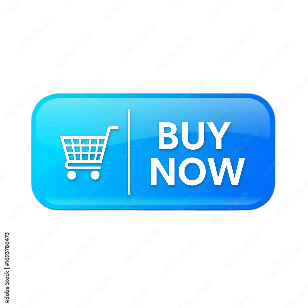 Aufkleber shiny blue 'buy now' button with a shopping cart icon. a modern and glossy web element for e-commerc