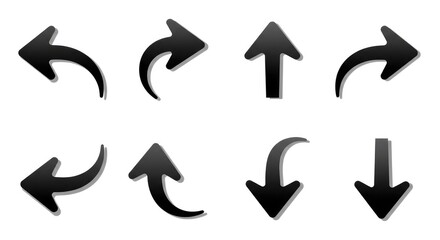 Minimalist Black Arrow Icon Set with Shadow Directional Navigation Elements