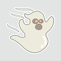 Flying Ghost Halloween Vector Sticker. A spooky and fun vector illustration of a flying ghost, perfect for Halloween party invitations, decorations, and seasonal designs