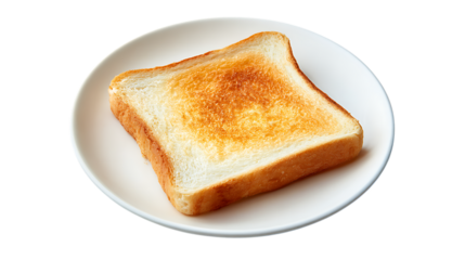 Realistic closeup of square bread slice served on plate, minimal food photo on solid white background