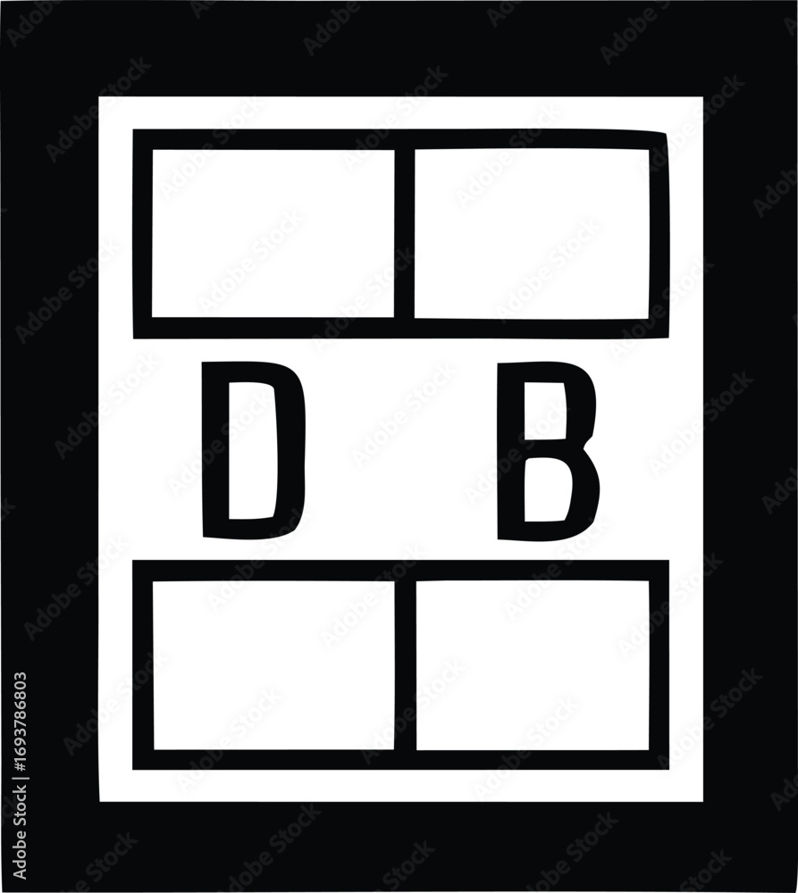 Aufkleber simple graphic design elements with letters d and b in a grid layout featuring rectangular boxes