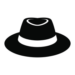 Elegant Black Fedora Hat Illustration with White Band and Classic Design for Fashion and Style Representation isolated on a White Background