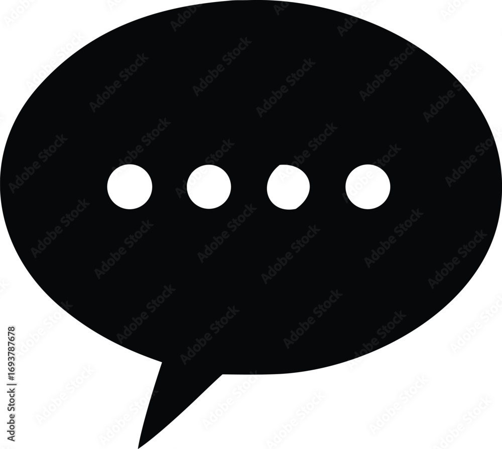Poster simple black speech bubble icon with three dots indicating conversation or typing for digital commun