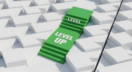 Ascend to new heights with this dynamic green staircase, symbolizing growth and achievement in a modern abstract landscape.