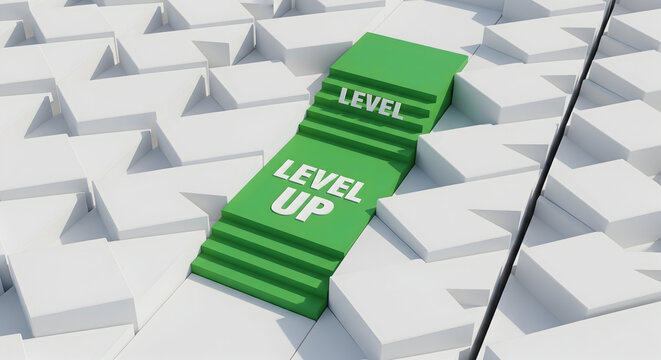 Ascend to new heights with this dynamic green staircase, symbolizing growth and achievement in a modern abstract landscape.