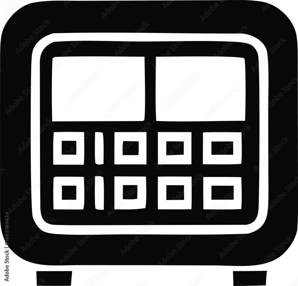 Poster retro digital calculator icon representing modern technology and basic calculations symbol for compu