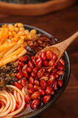 Traditional Liuzhou Snail Rice Noodle Soup Ingredients with Chili Oil Beans Curd Guangxi China Gourmet Asian Food