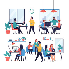 Office Workplace Illustration People Working and Collaborating