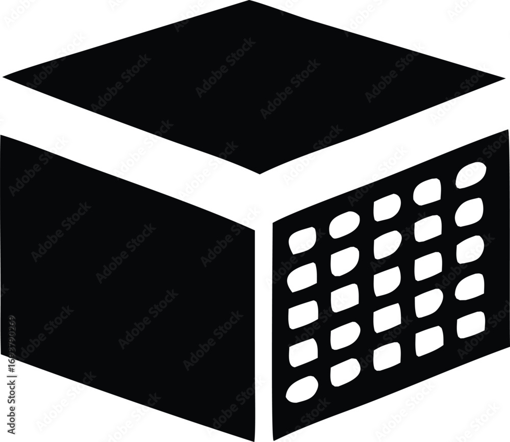 Poster abstract geometric cube with perforated side offers modern design element ideal for technology packa