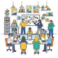 Office Workplace Illustration People Working and Collaborating