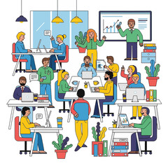 Office Workplace Illustration People Working and Collaborating