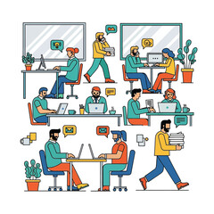 Office Workplace Illustration People Working and Collaborating