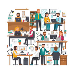 Office Workplace Illustration People Working and Collaborating