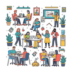 Office Workplace Illustration People Working and Collaborating