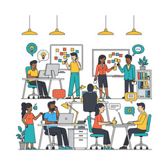 Office Workplace Illustration People Working and Collaborating