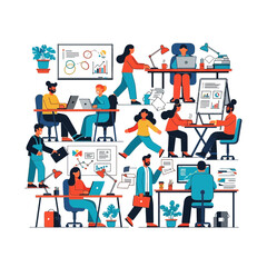 Office Workplace Illustration People Working and Collaborating