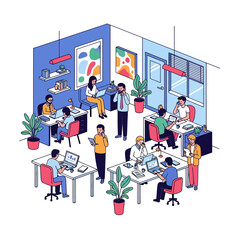 Office Workplace Illustration People Working and Collaborating