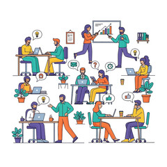 Office Workplace Illustration People Working and Collaborating
