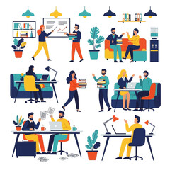 Office Workplace Illustration People Working and Collaborating