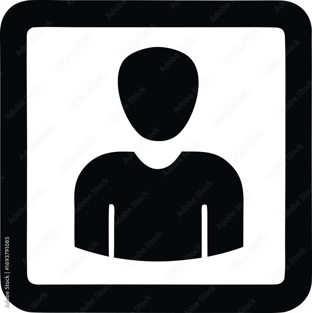 Poster simple silhouette icon of a person inside a square frame representing user profile account avatar de