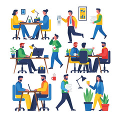 Office Workplace Illustration People Working and Collaborating