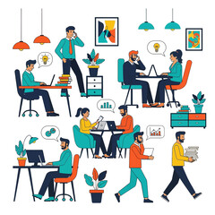 Office Workplace Illustration People Working and Collaborating