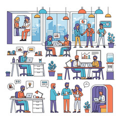 Office Workplace Illustration People Working and Collaborating
