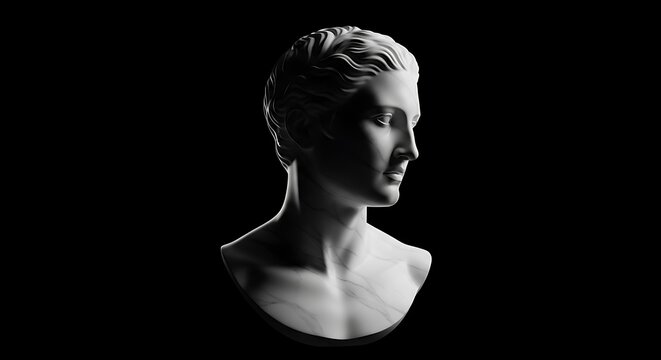Detailed bust of a woman, profile view.