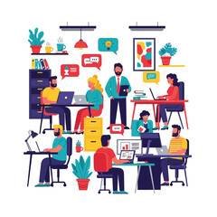 Office Workplace Illustration People Working and Collaborating