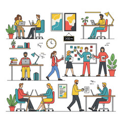 Office Workplace Illustration People Working and Collaborating