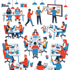 Office Workplace Illustration People Working and Collaborating