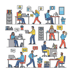 Office Workplace Illustration People Working and Collaborating