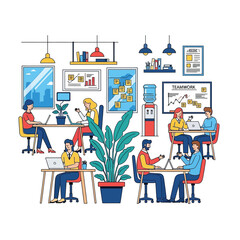 Office Workplace Illustration People Working and Collaborating