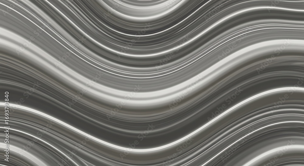 Poster abstract background of flowing silver and gray waves with a metallic liquid texture