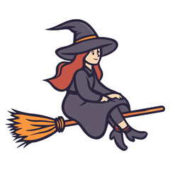 witch, costume, halloween, festival, vector, transparent background, wizard, evil, party, magic, gown, horror, october, witchcraft, witch sitting on a broom, flying