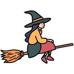 witch, costume, halloween, festival, vector, transparent background, wizard, evil, party, magic, gown, horror, october, witchcraft, witch sitting on a broom, flying