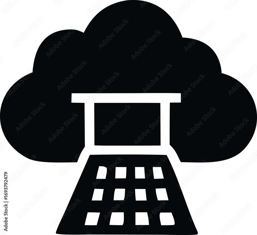 Poster cloud computing concept with digital gateway and data pathway symbolizing internet access and techno