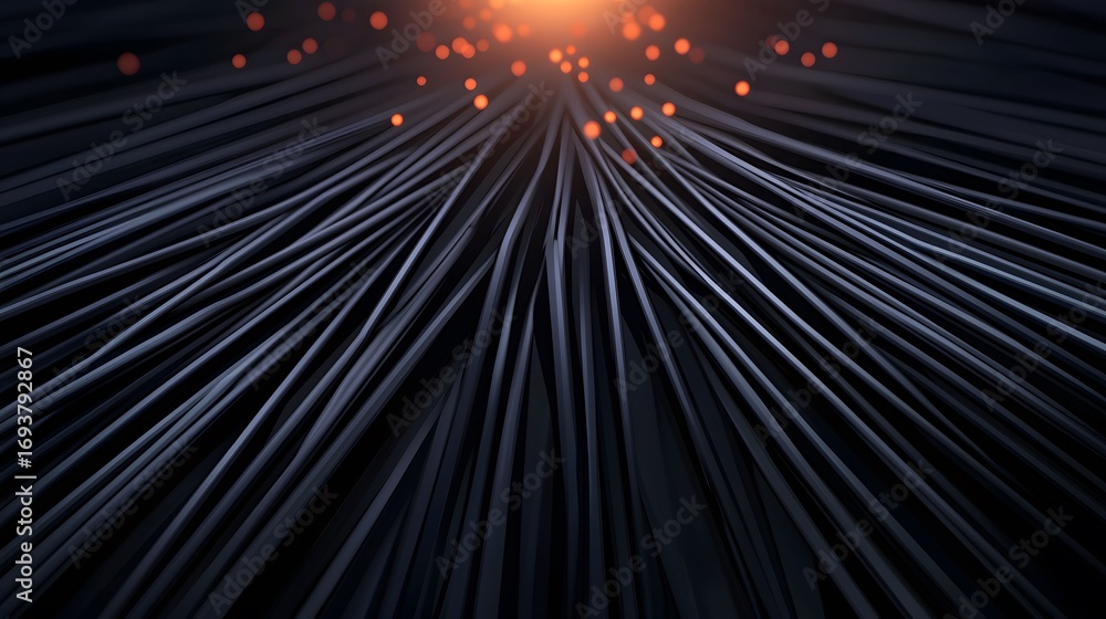 Poster the image consists of many dark, nearly black lines converging towards a light source, creating a se